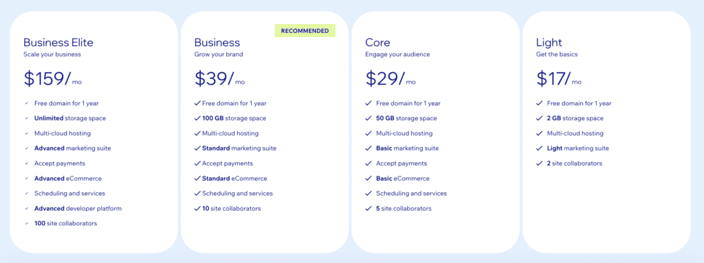 wix pricing